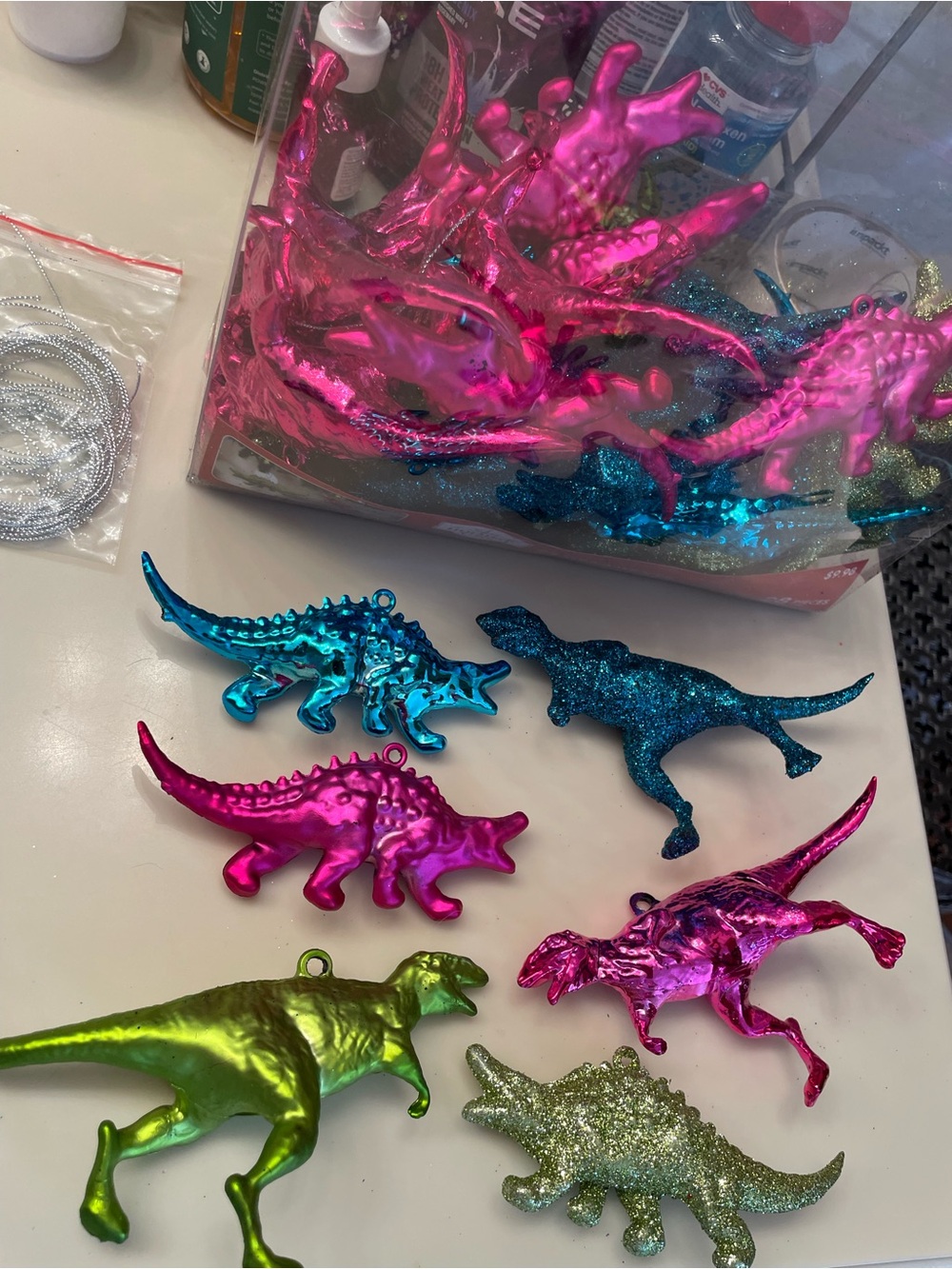 Holiday Time Set Of 26 Gold/Pink/Blue Dinosaur Tree Ornaments - Each 5.5” Long
